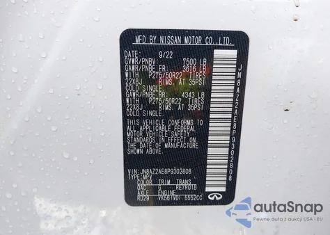 2023 Infiniti Qx80 Premium Select Awd from USA, damaged, VIN JN8AZ2AE8P9302808